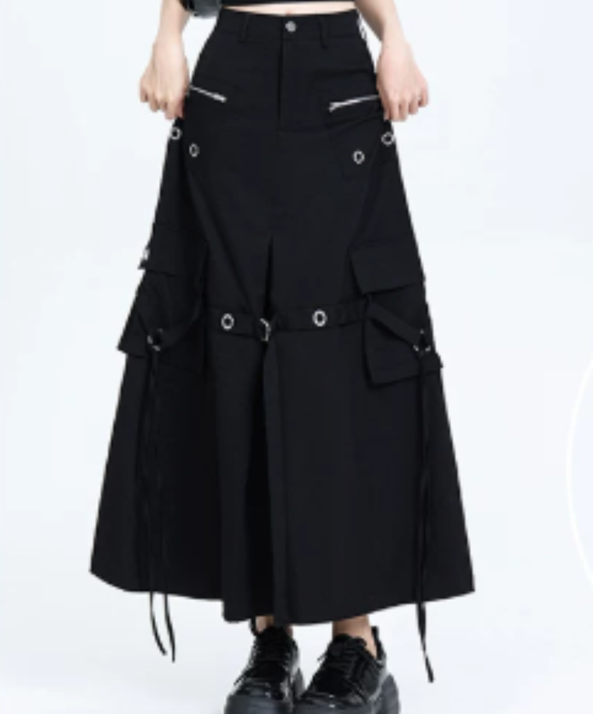 silver zip & eyelet embellishments skirt EN3249