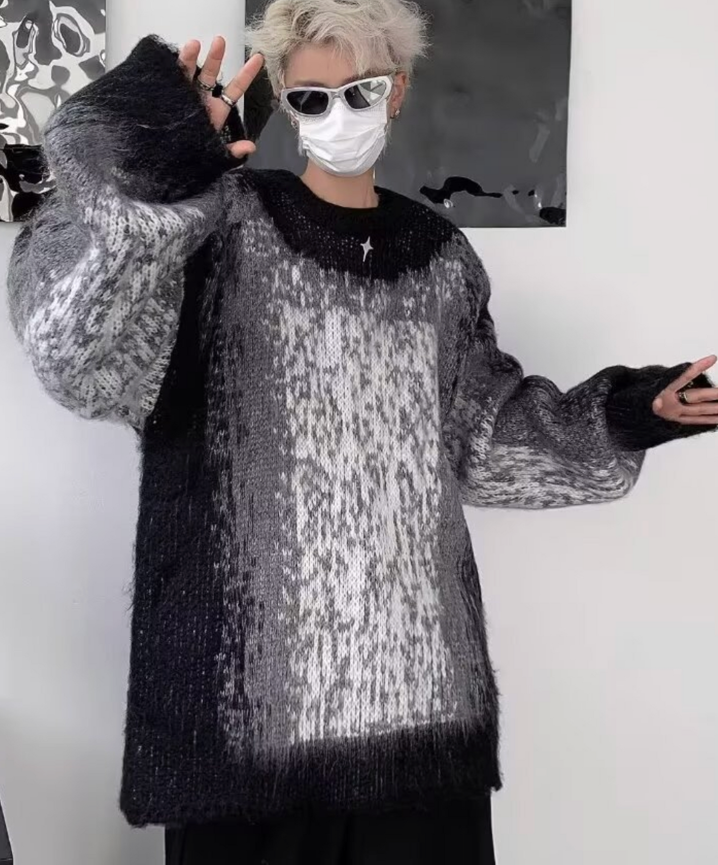 mosaic pattern dyeing sweater EN2495