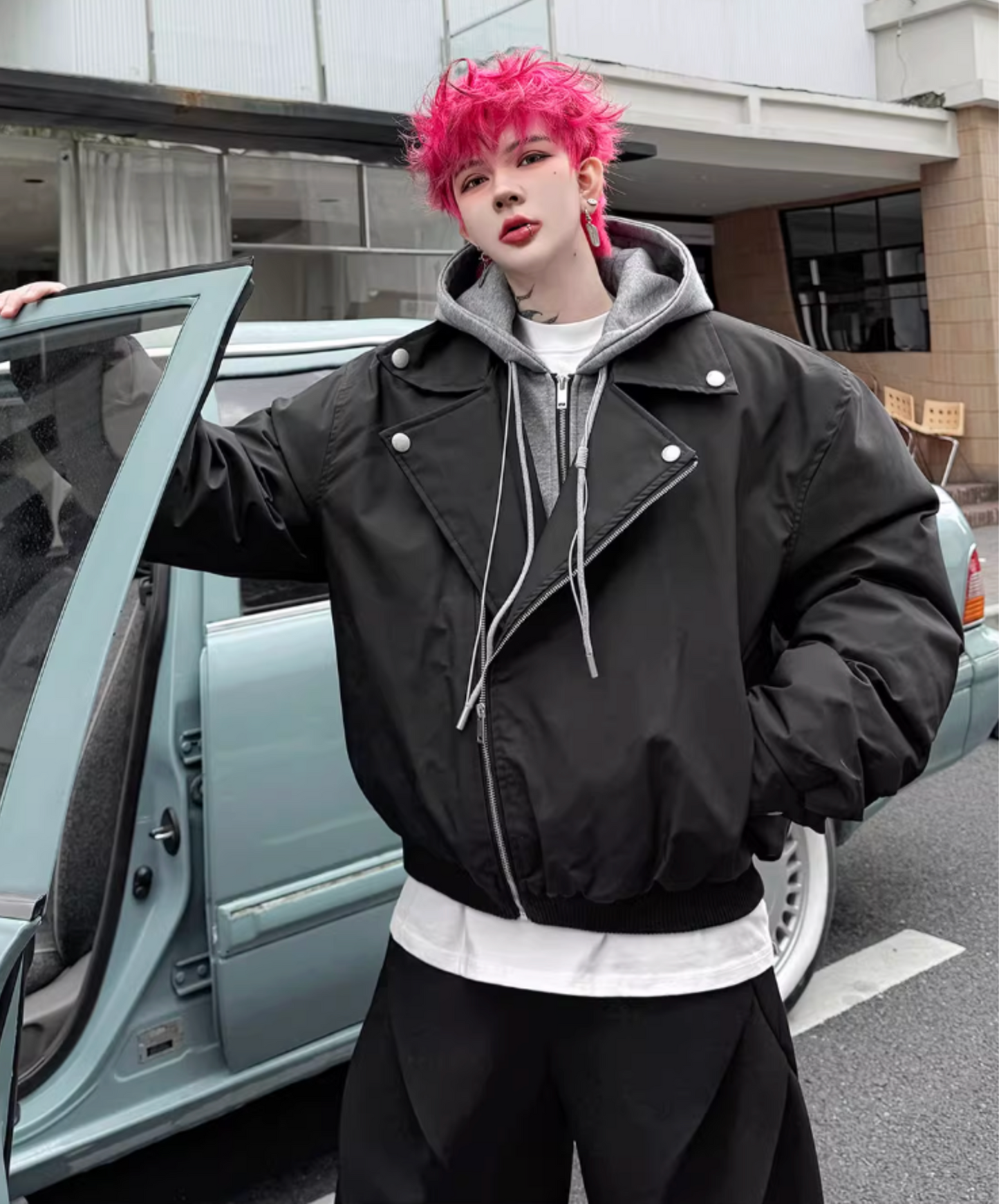 faux two-piece hoodie jacket EN2607