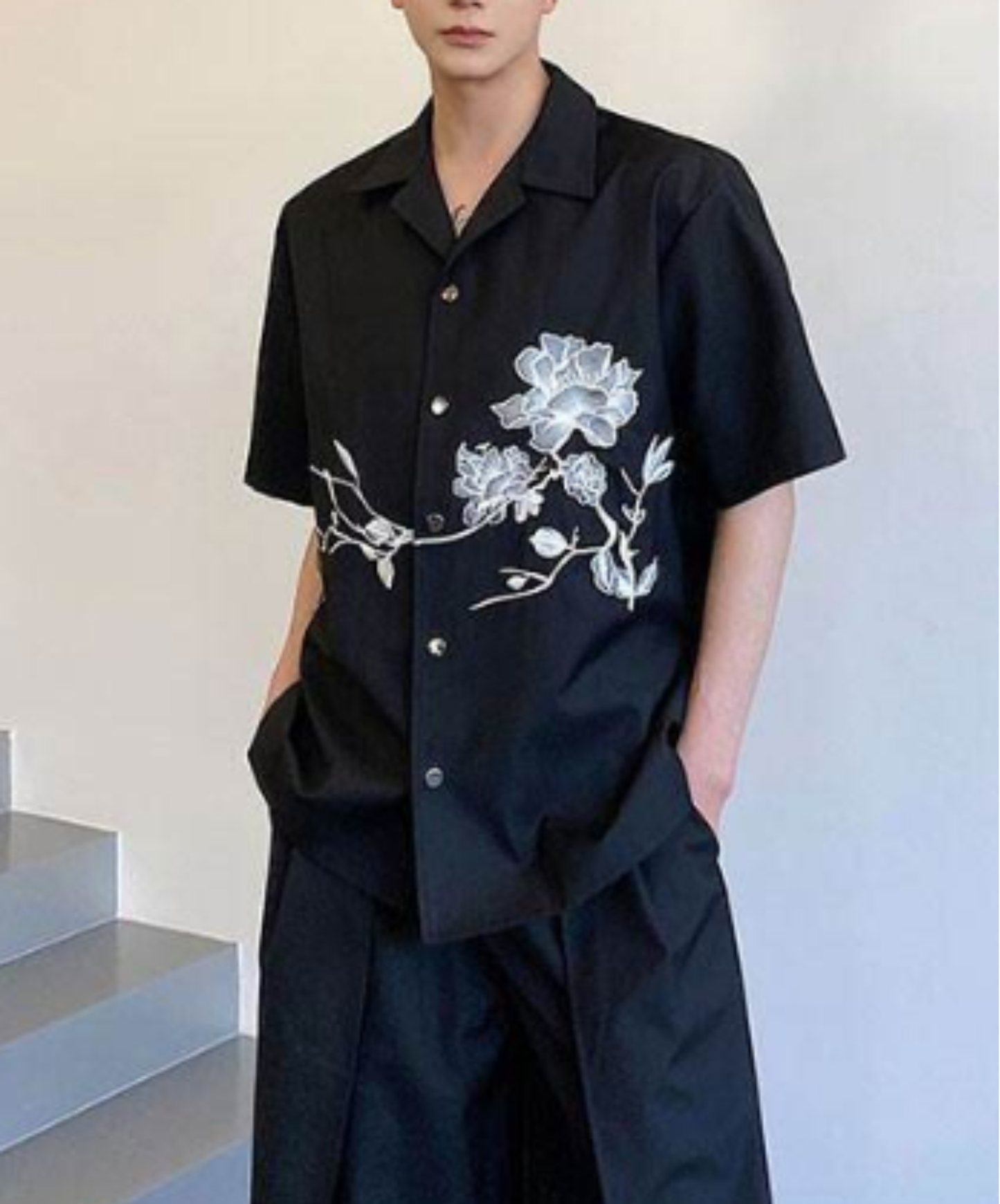 dark retro flower embroidery shirt EN2904