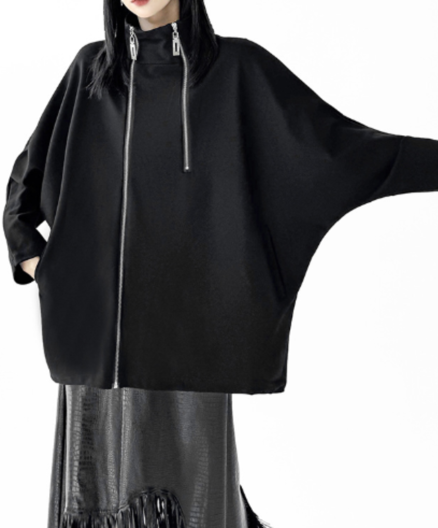 double-zipper dolman sleeve sweatshirt EN3115