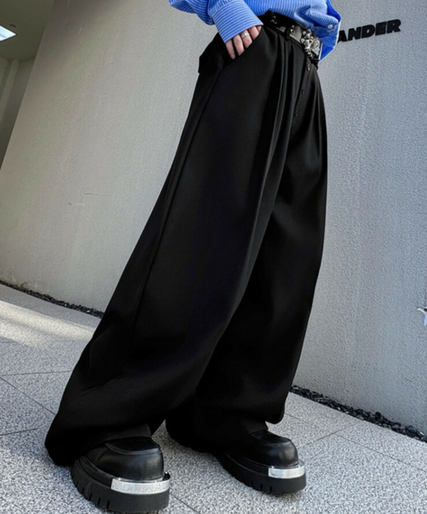 casual button design wide pants EN2338