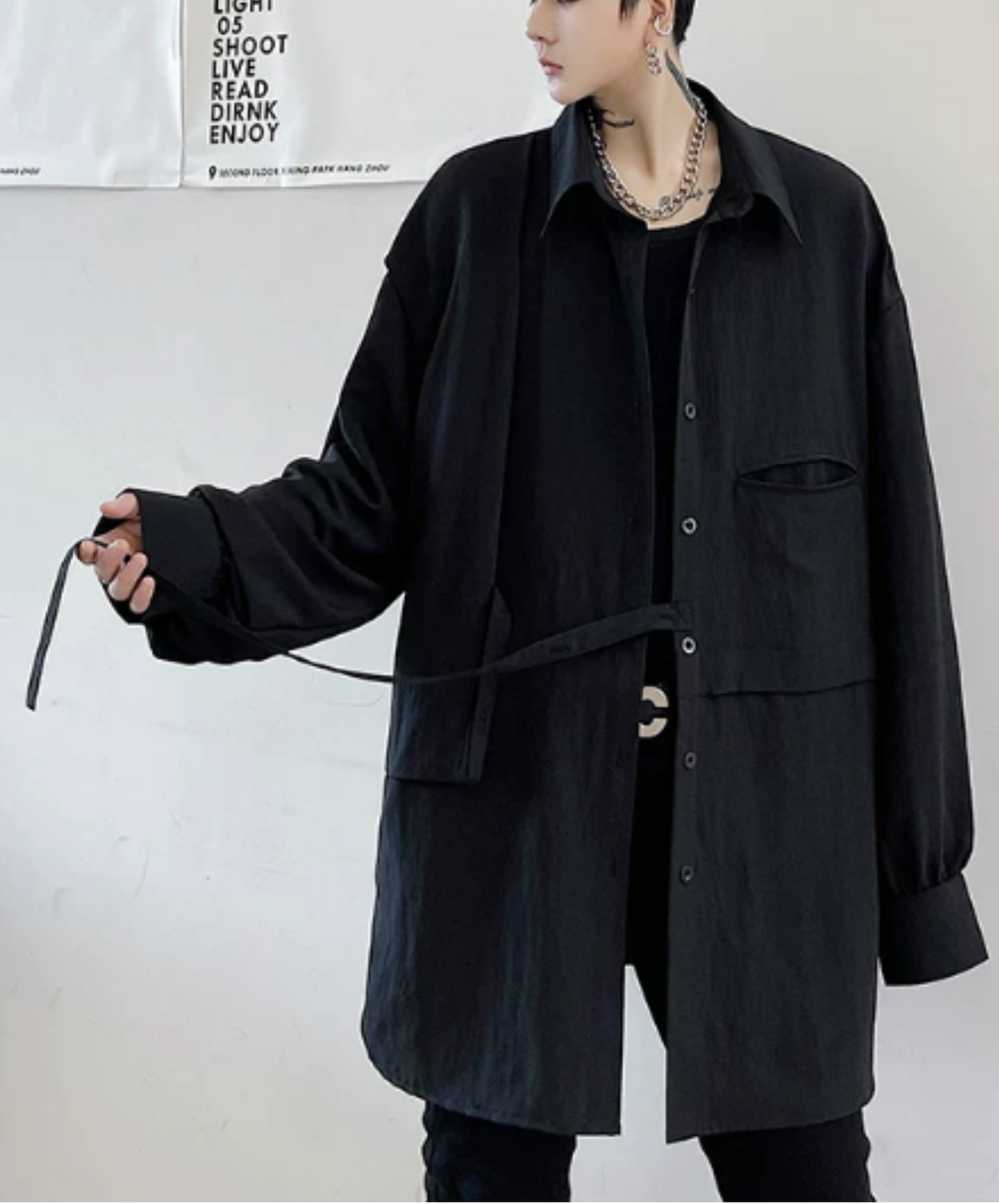 dark with waist string long shirt EN2884