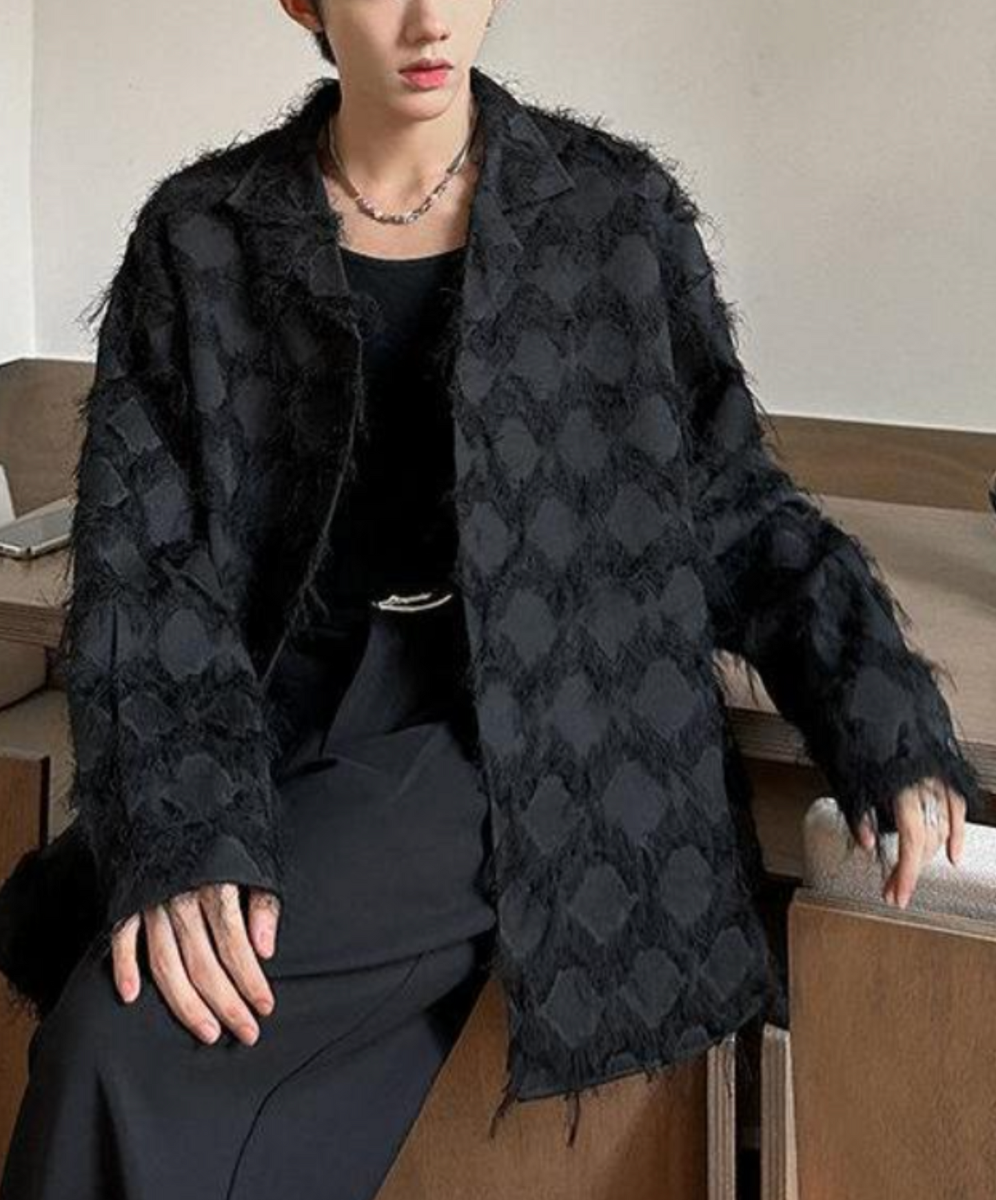 diamond pattern fringe decoration shirt EN2658