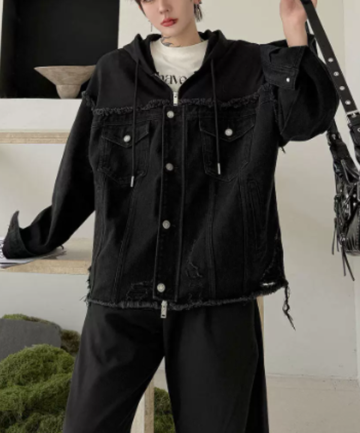 paneled fringed, and distressed jacket EN3239