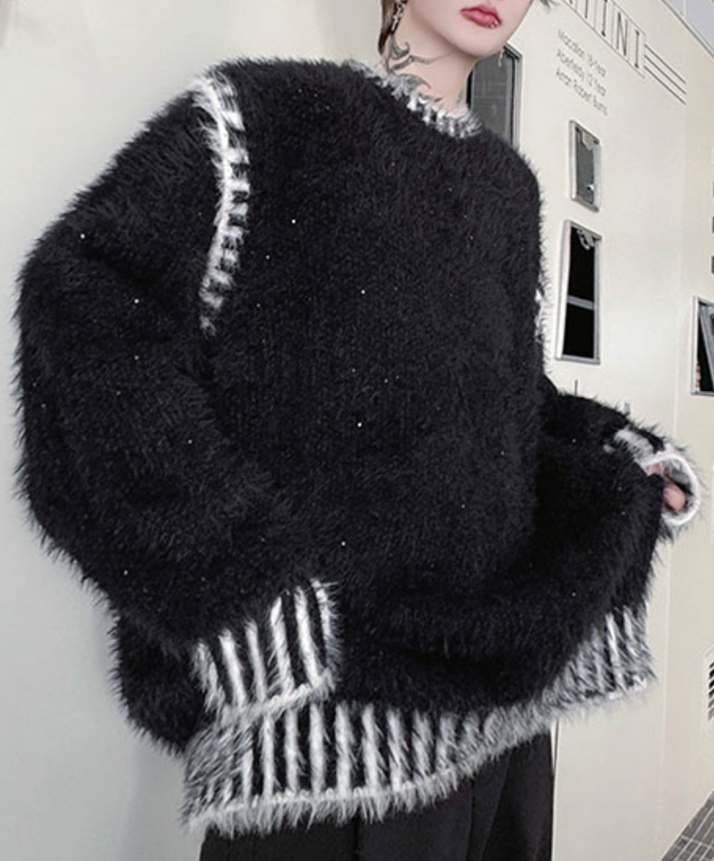 dark retro colorblock stitching sweater EN2532