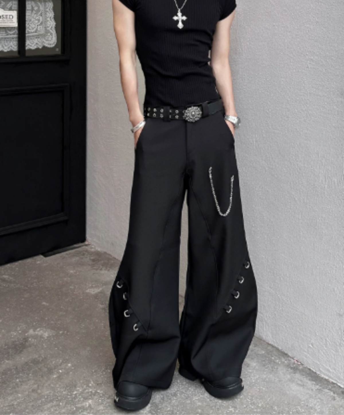front panel with chain accent wide pants EN3140