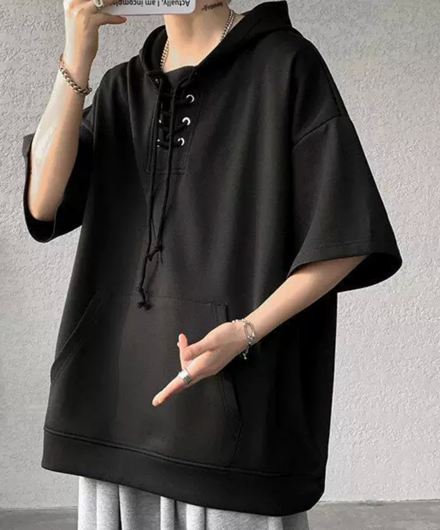 lace-up drawstring design hoodie EN2846