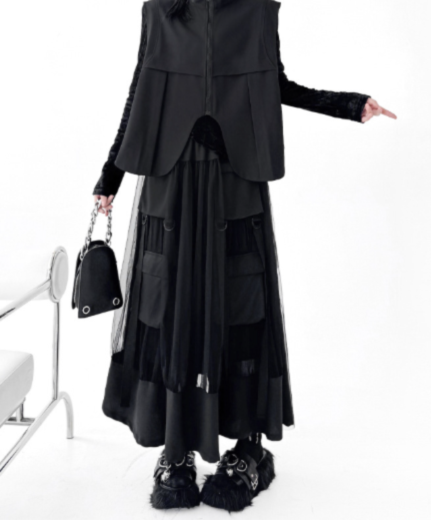 layered mesh patchwork skirt EN3104