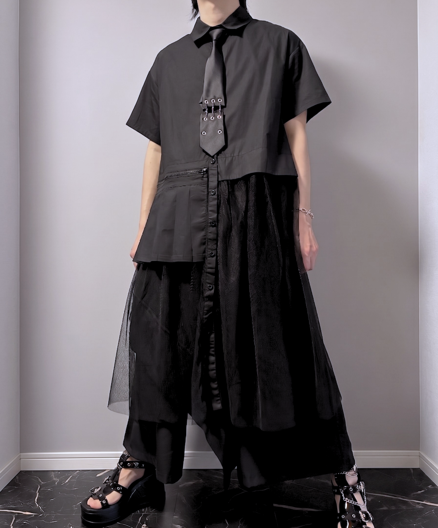 【style102】dark mode outfit set EN2996（shirt + necktie + pants set）