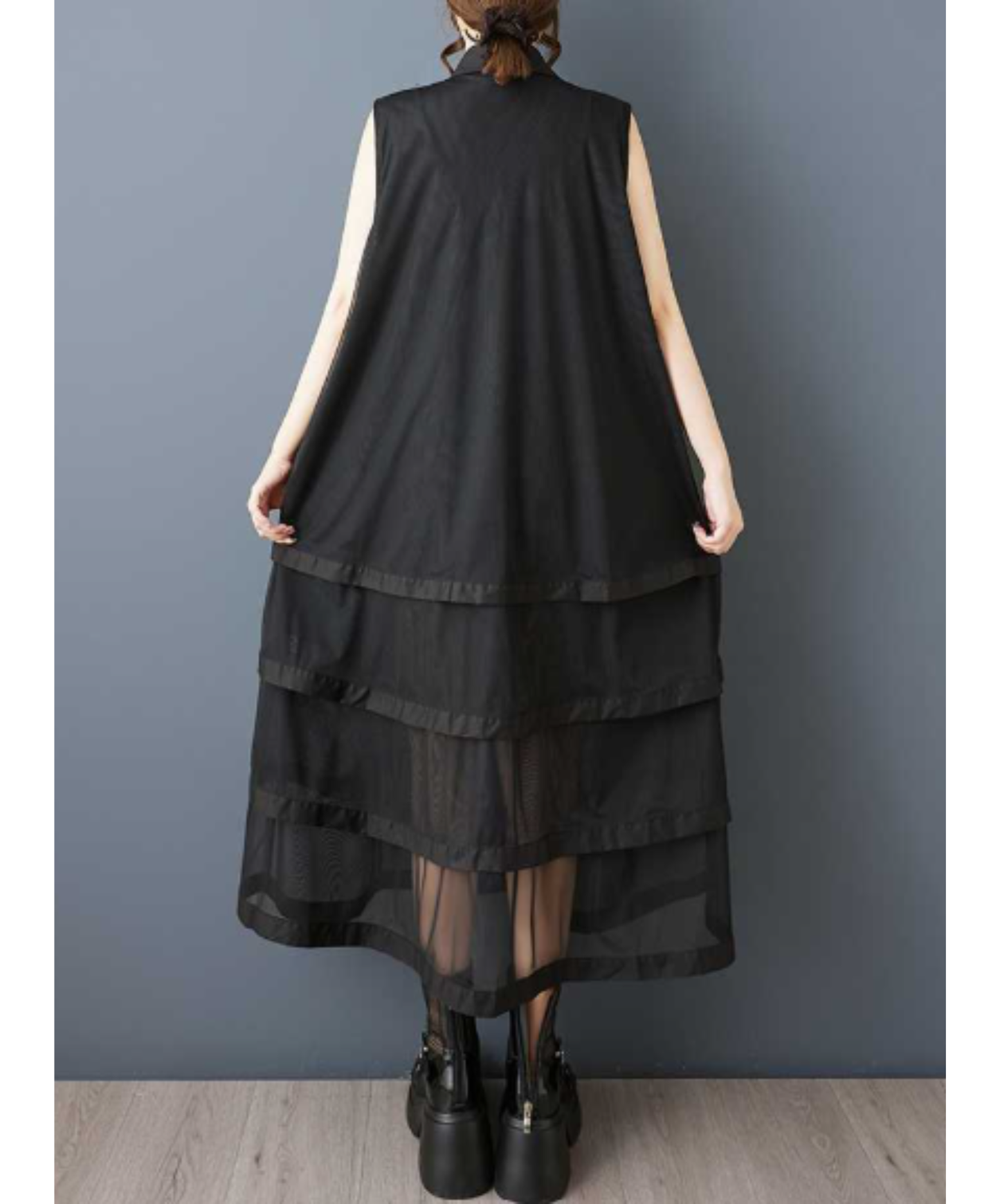 dark multi-layer mesh long shirt EN3046