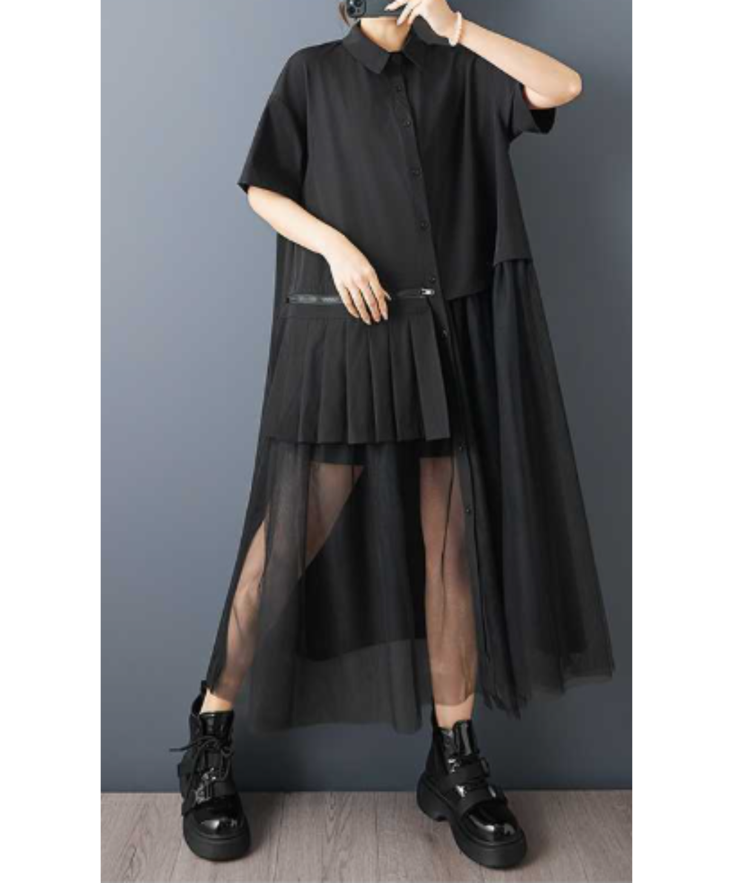 asymmetric mesh long shirt EN2895