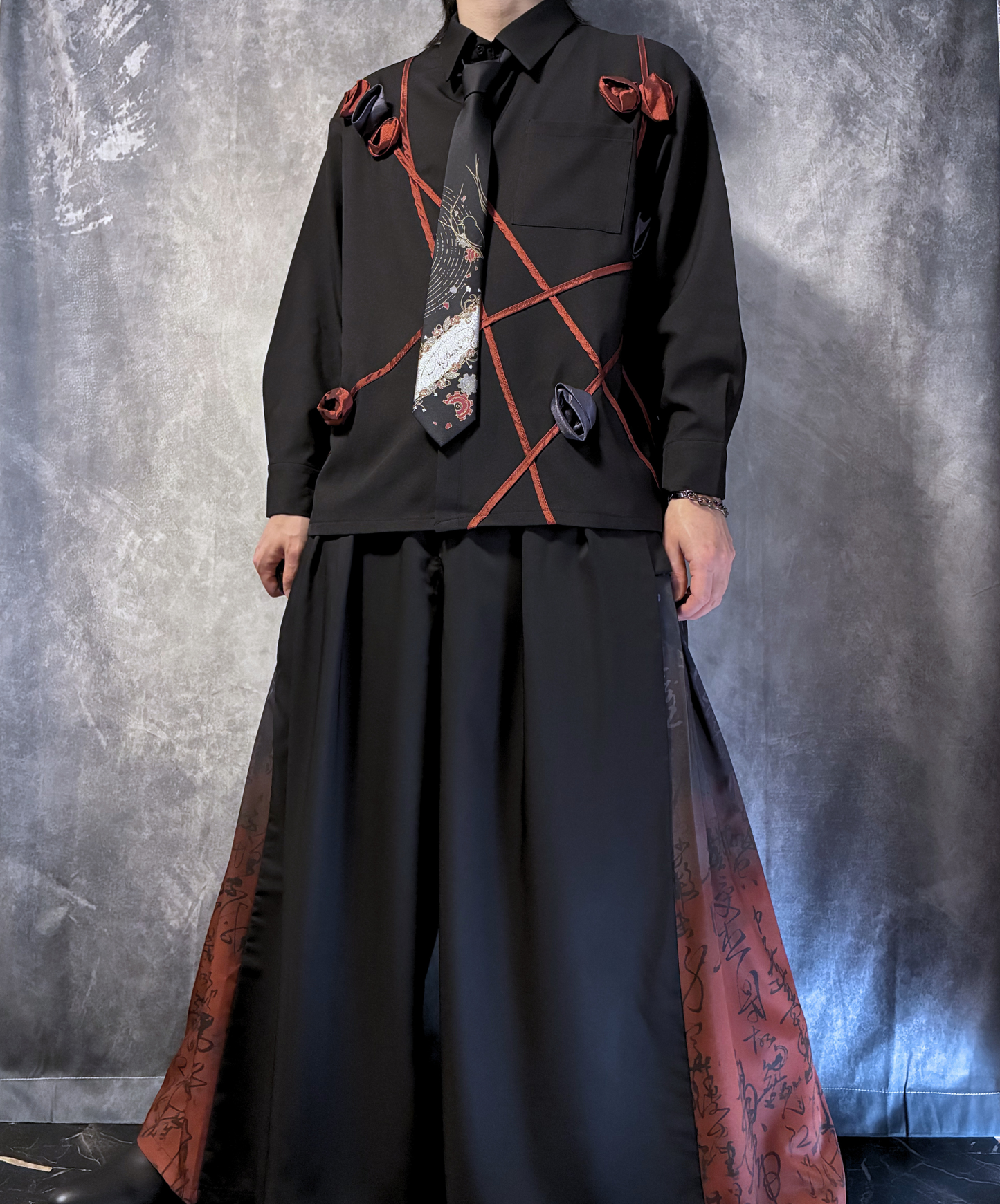 【style97】dark mode outfit set EN2886（shirt + necktie + pants set）