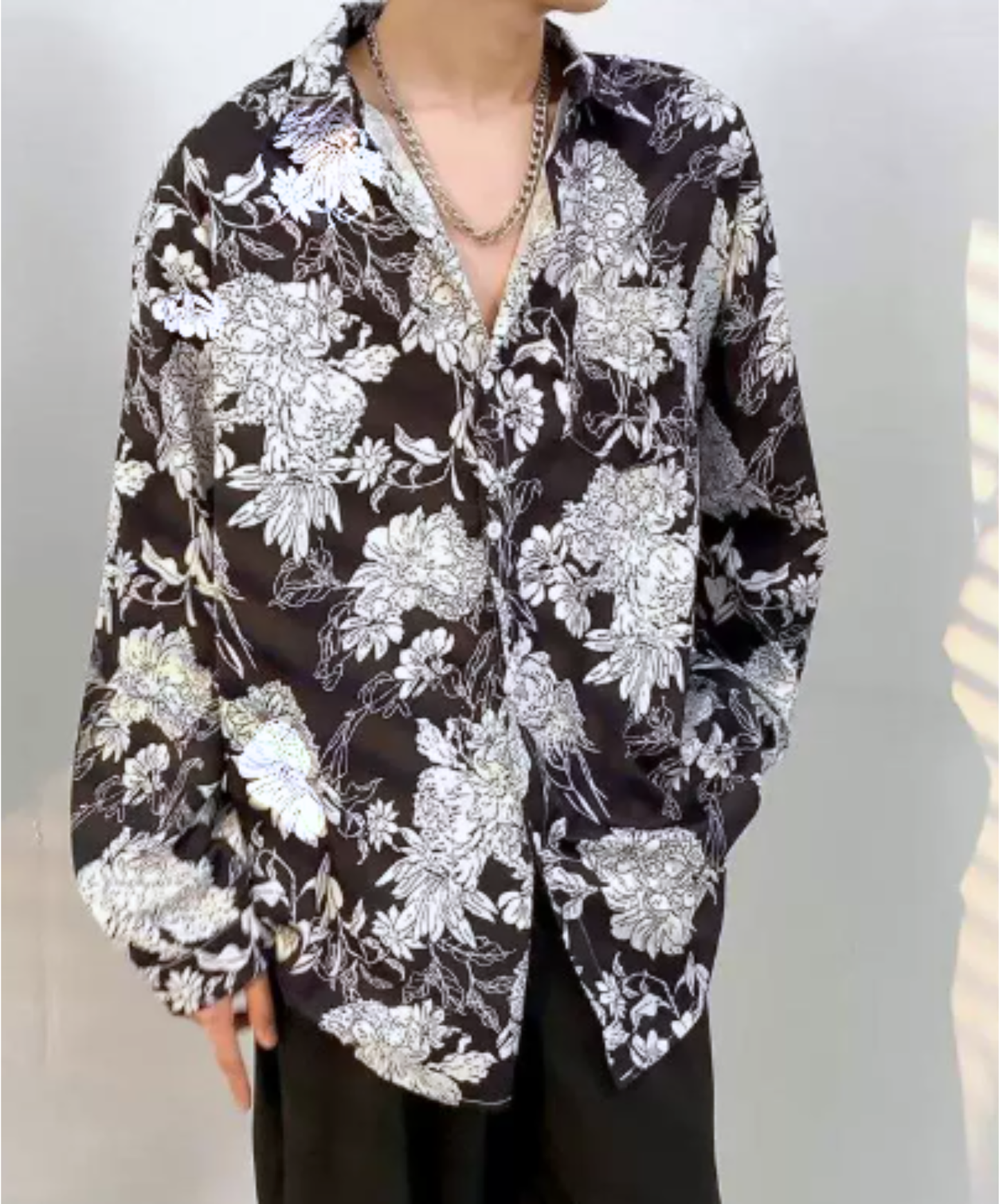 monochrome retro floral pattern shirt EN3108