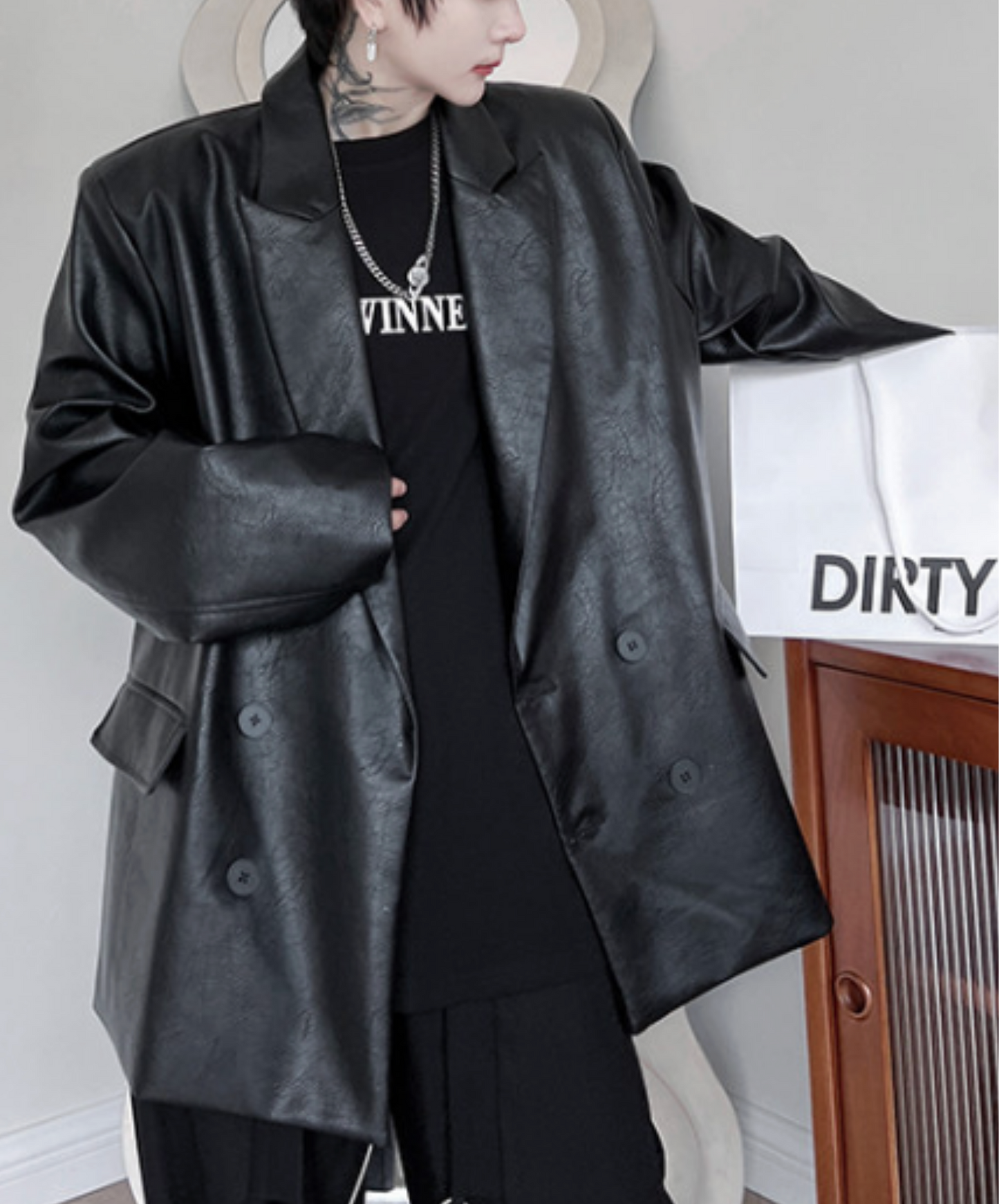 dark retro distressed pu leather jacket EN2704