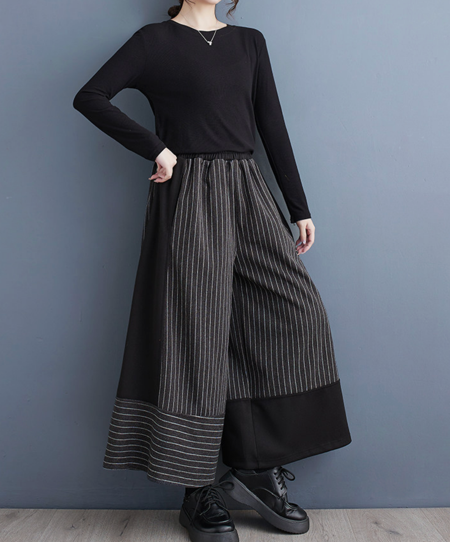 thin stripe patchwork wide pants EN2778