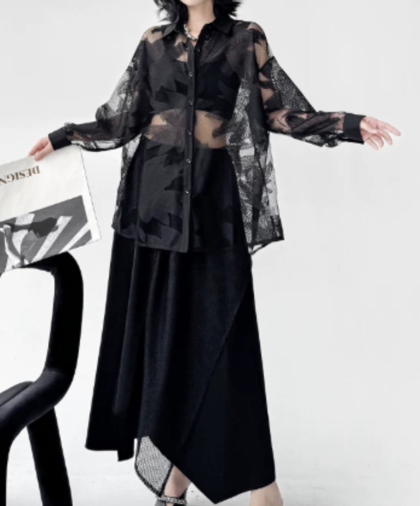 dlim-fit dolman-sleeve mesh sheer shirt EN3012