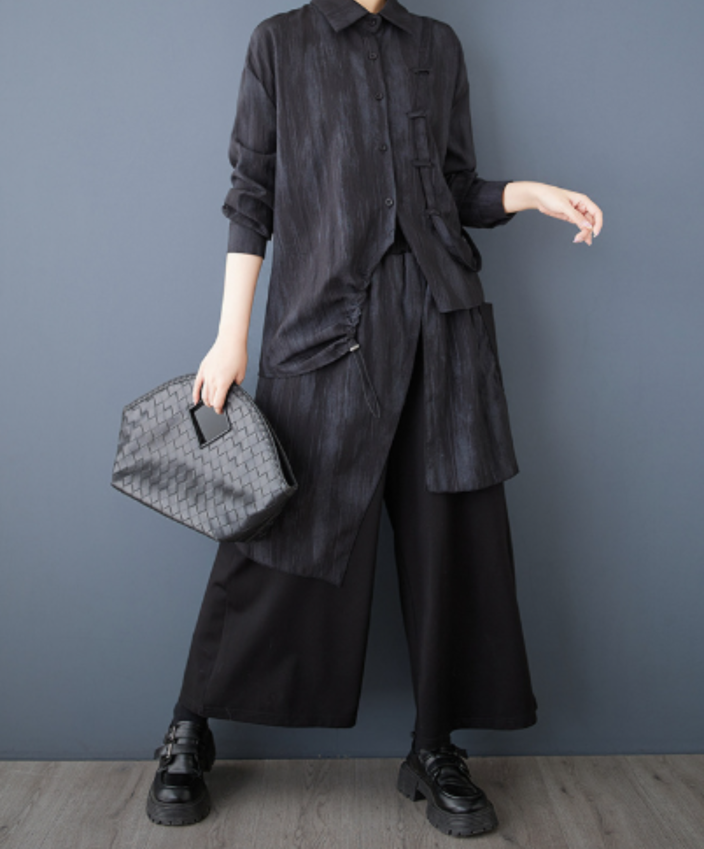 dark simple relaxed straight-leg fit wide pants EN3041