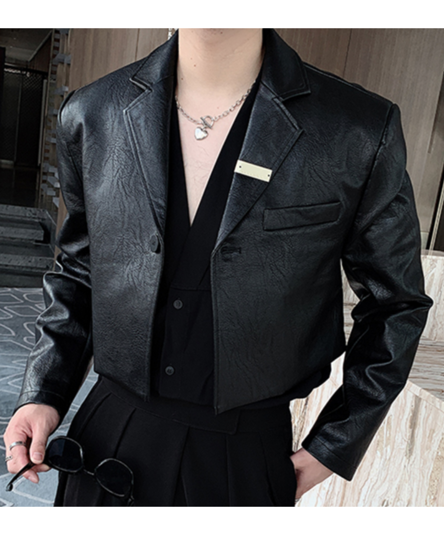 one-button leather shorts jacket EN2047