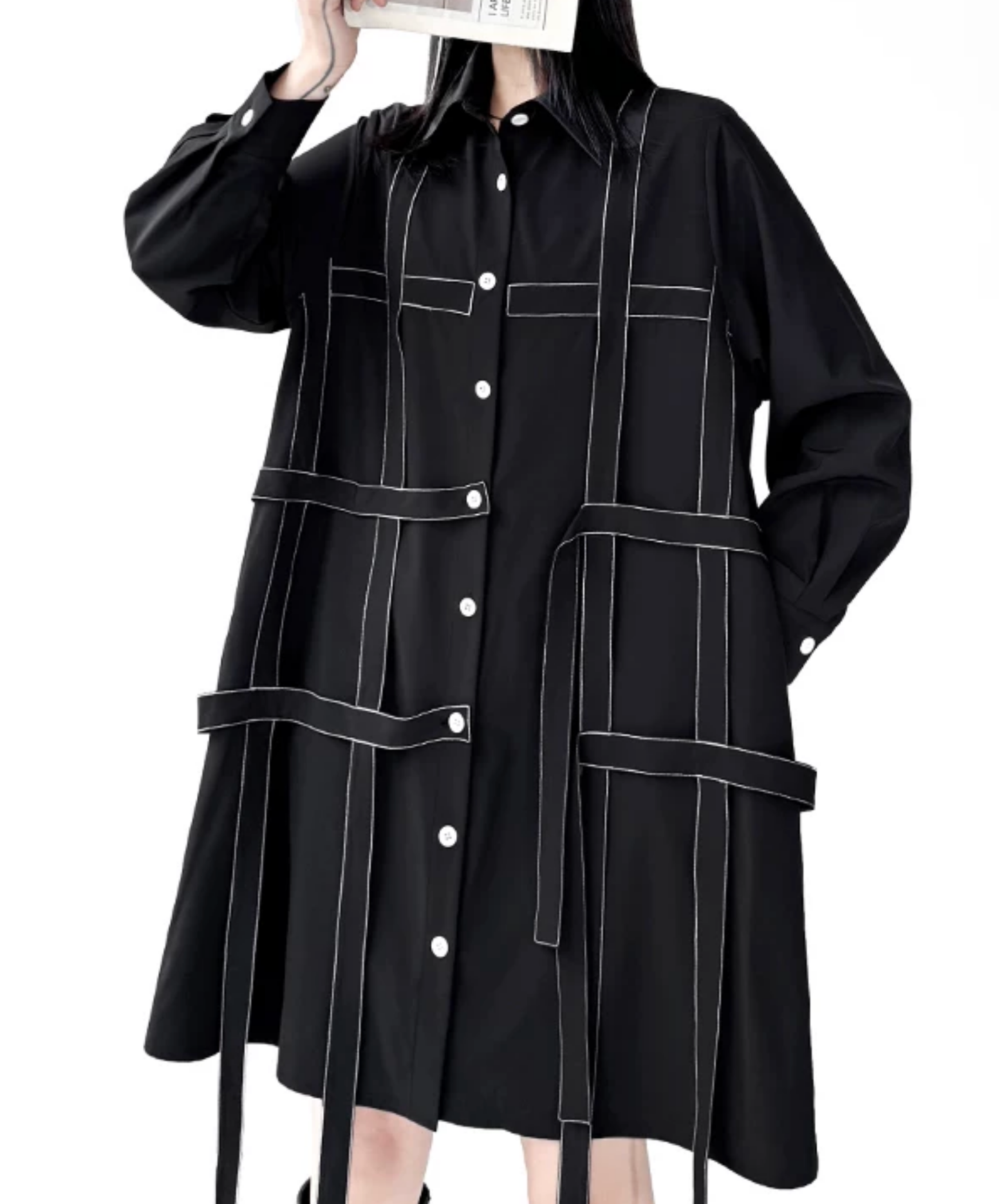 dark grid stitch decoration shirt EN2841