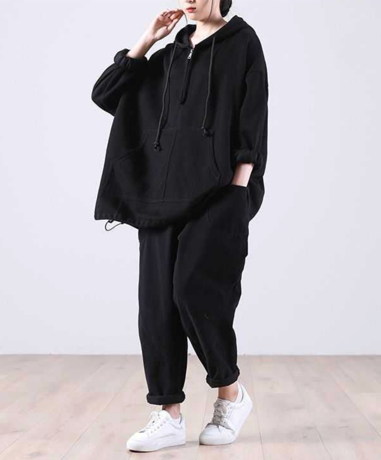 drawstring half zipper hoodie EN2485