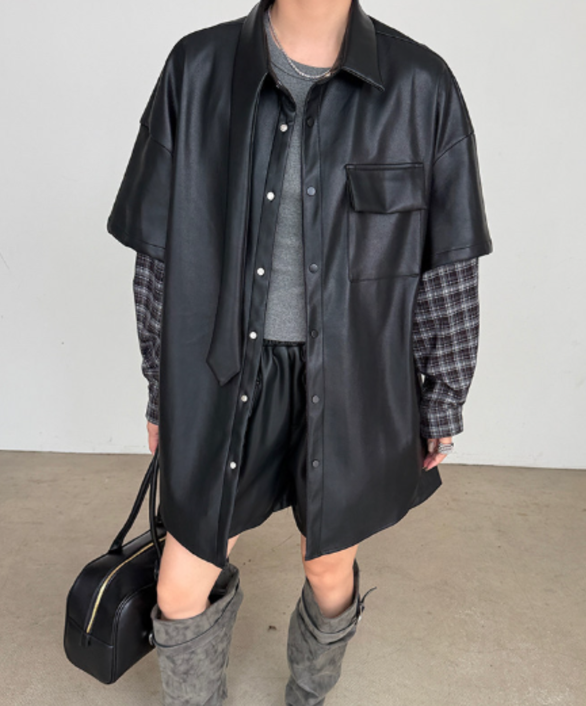 layered-look plaid long-sleeve top jacket EN3221