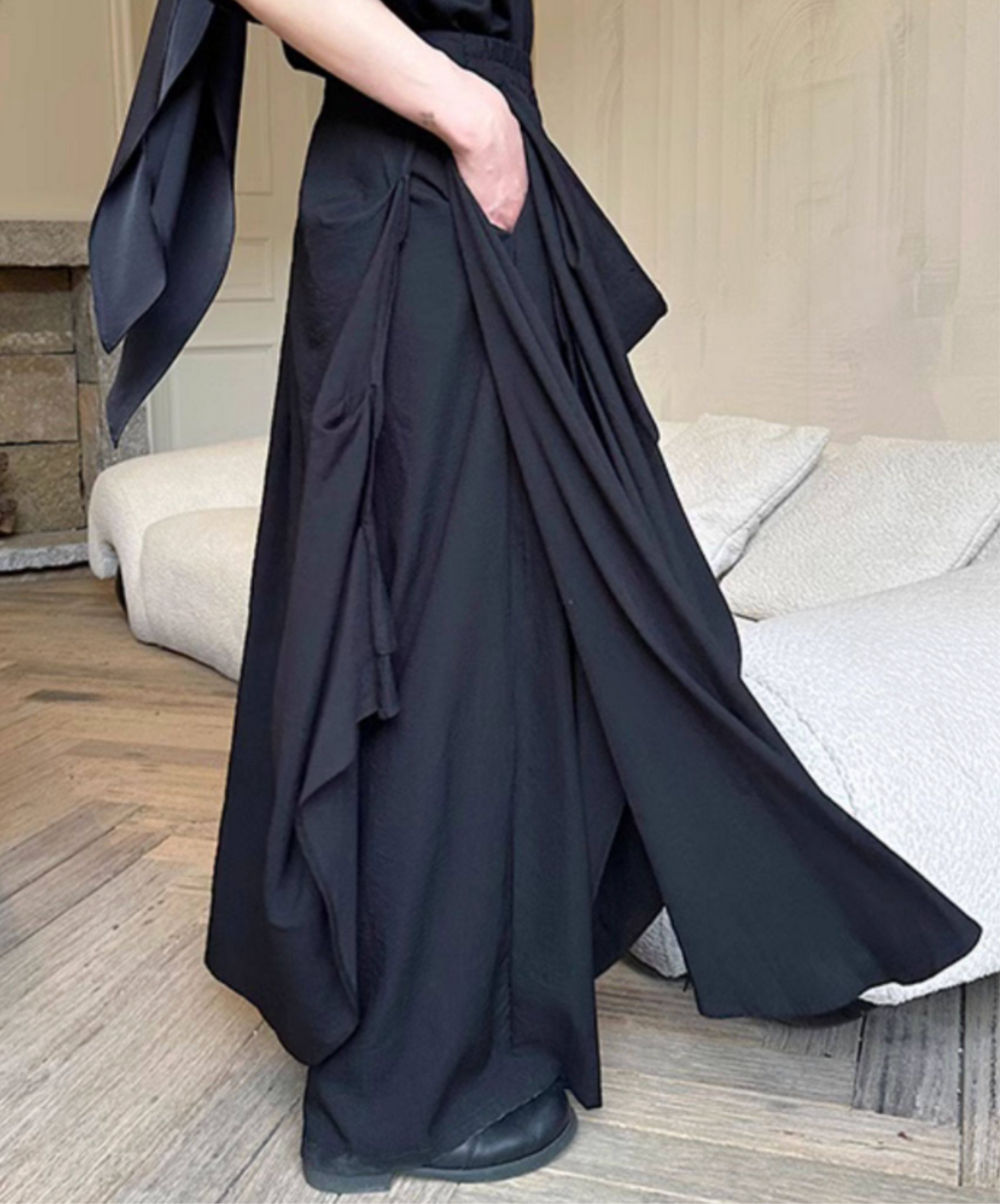 dark draped double skirt pants EN2691