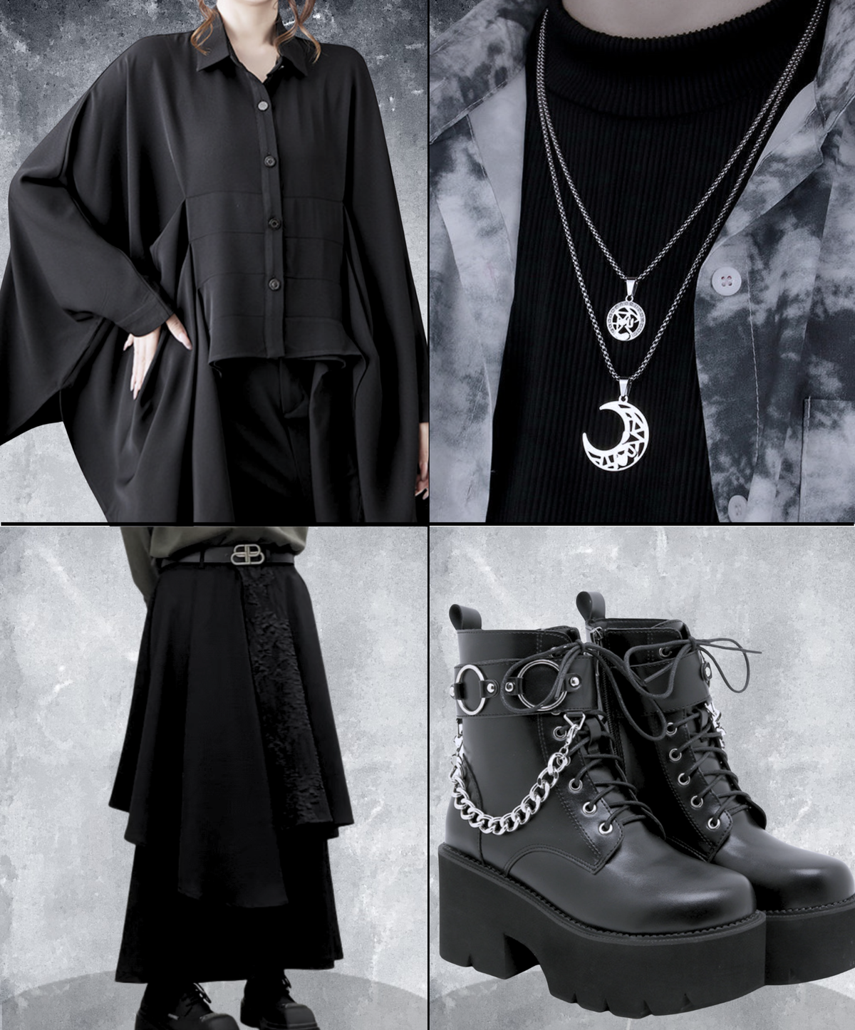 【style112】dark mode outfit set EN3263（shirt + pants + necklace + boots set）