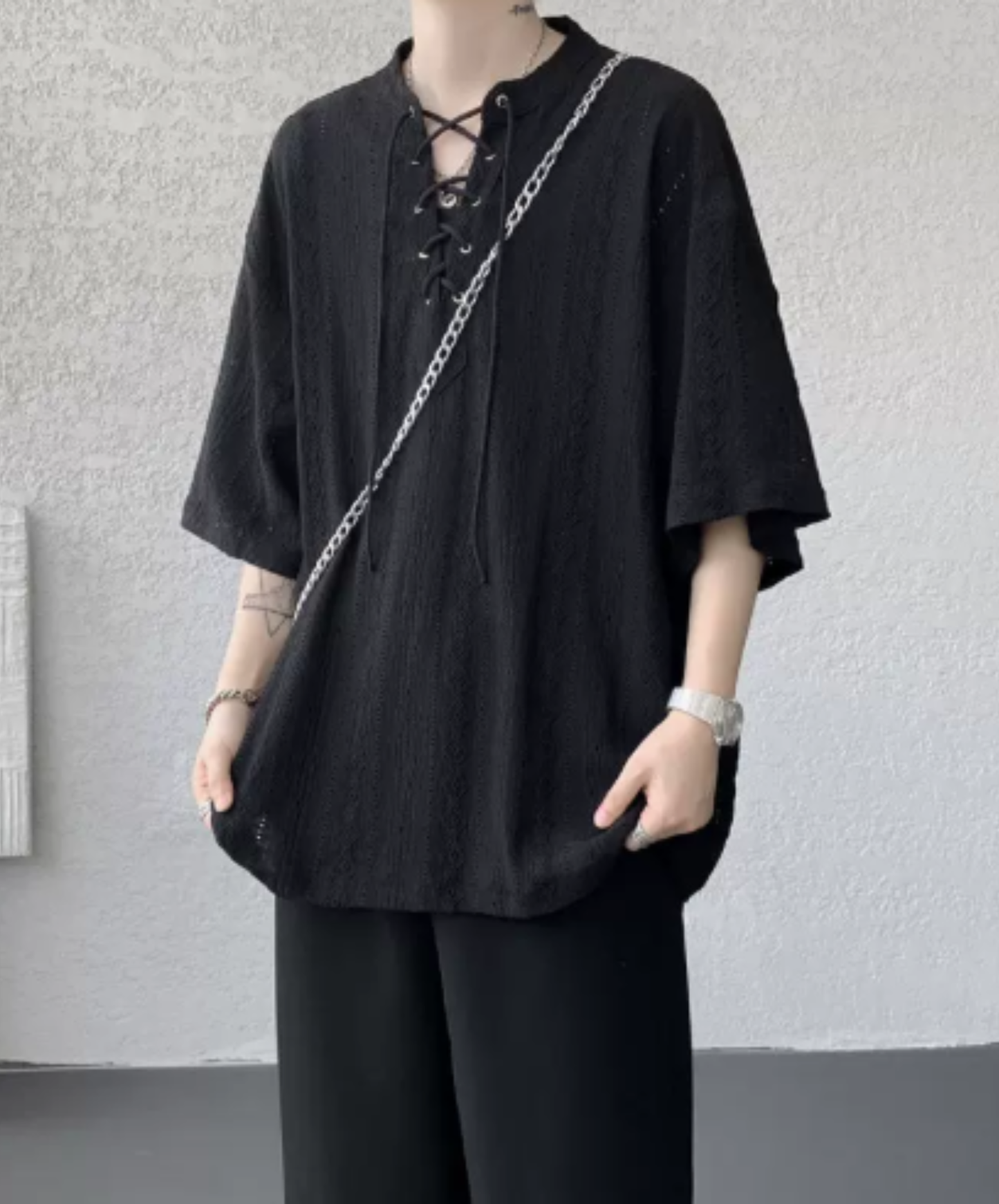 lightweight jacquard v-neck t-shirt EN2975