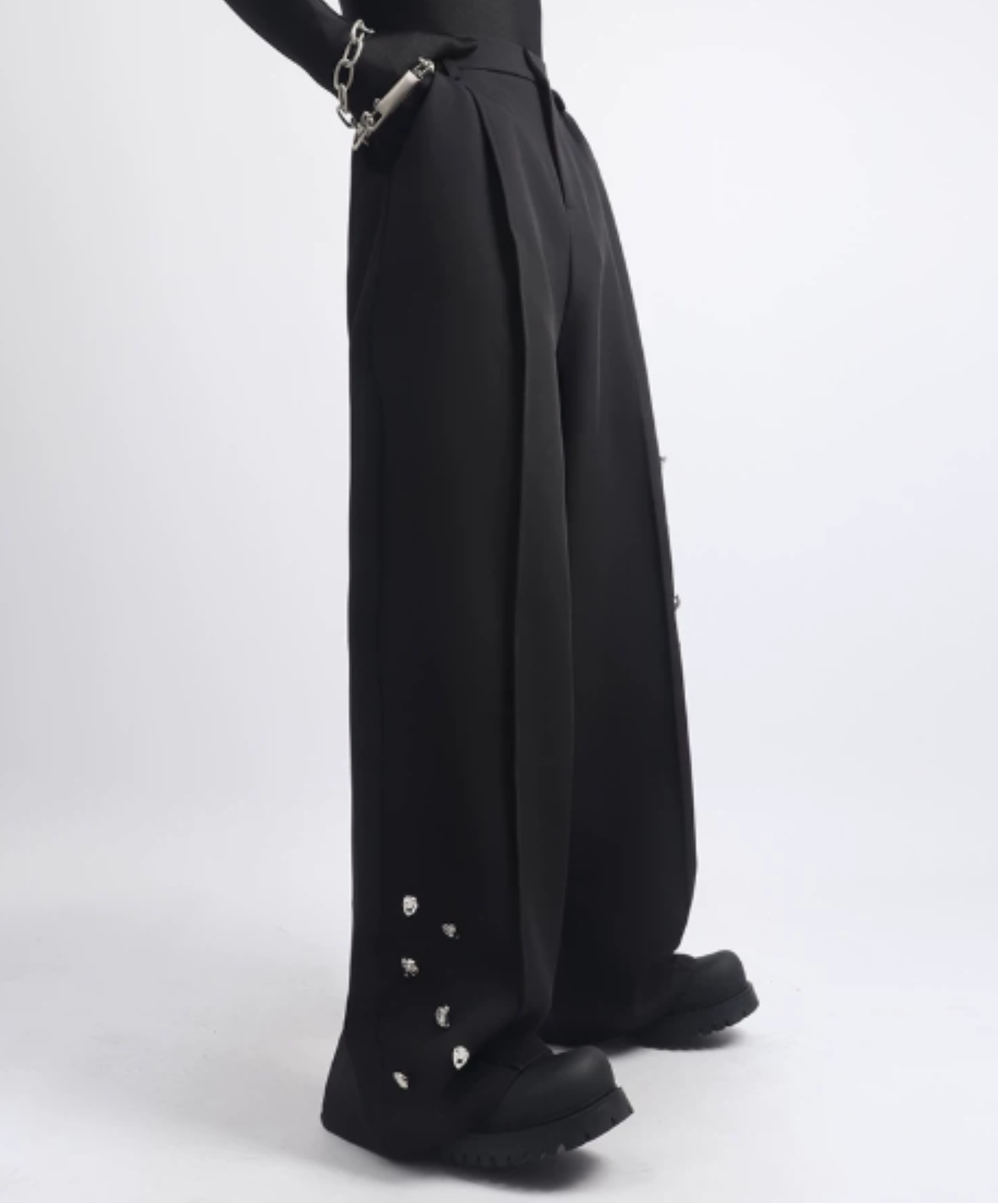 random stud decoration wide pants EN3144