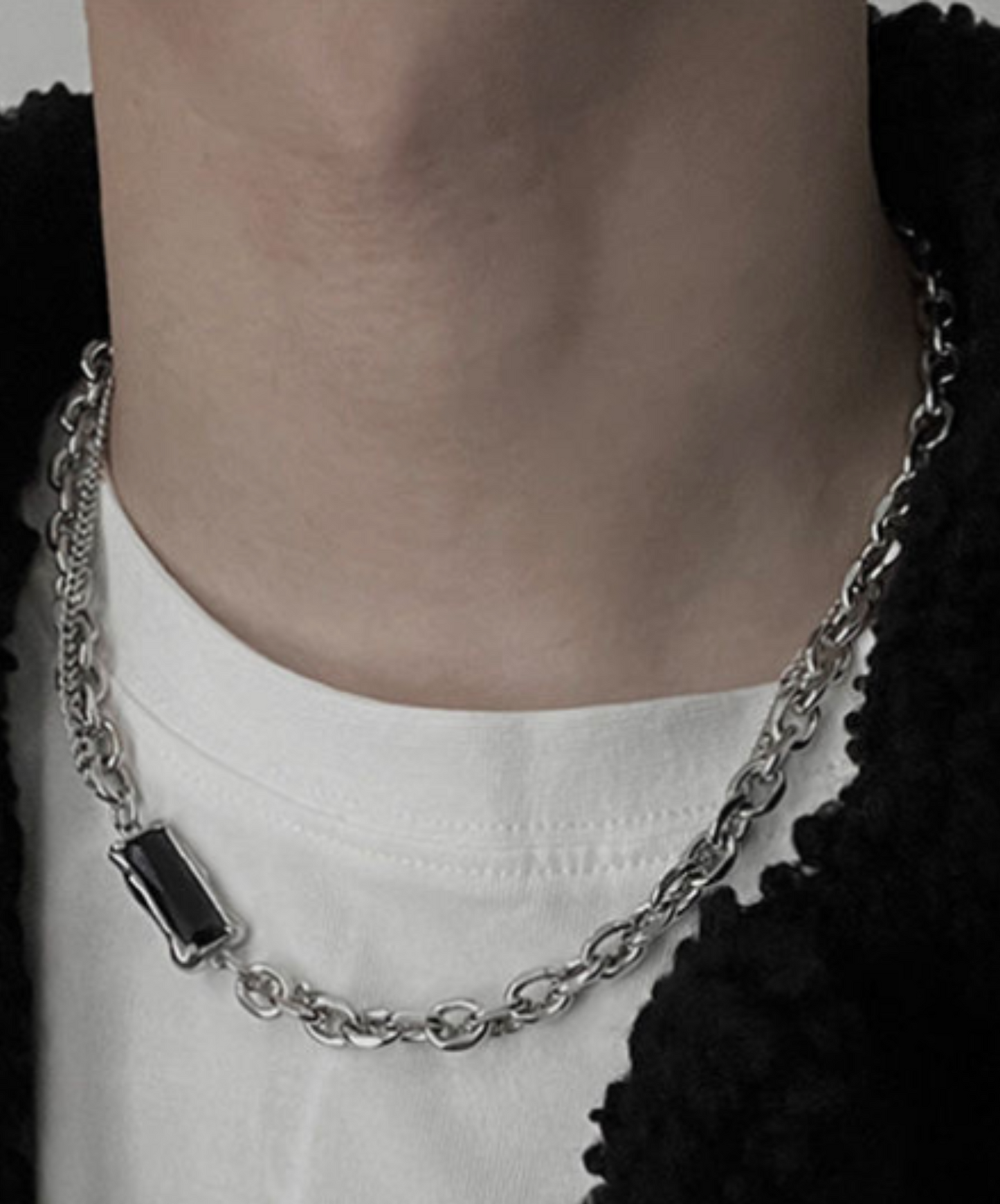 two-type chain black stone necklace EN2390