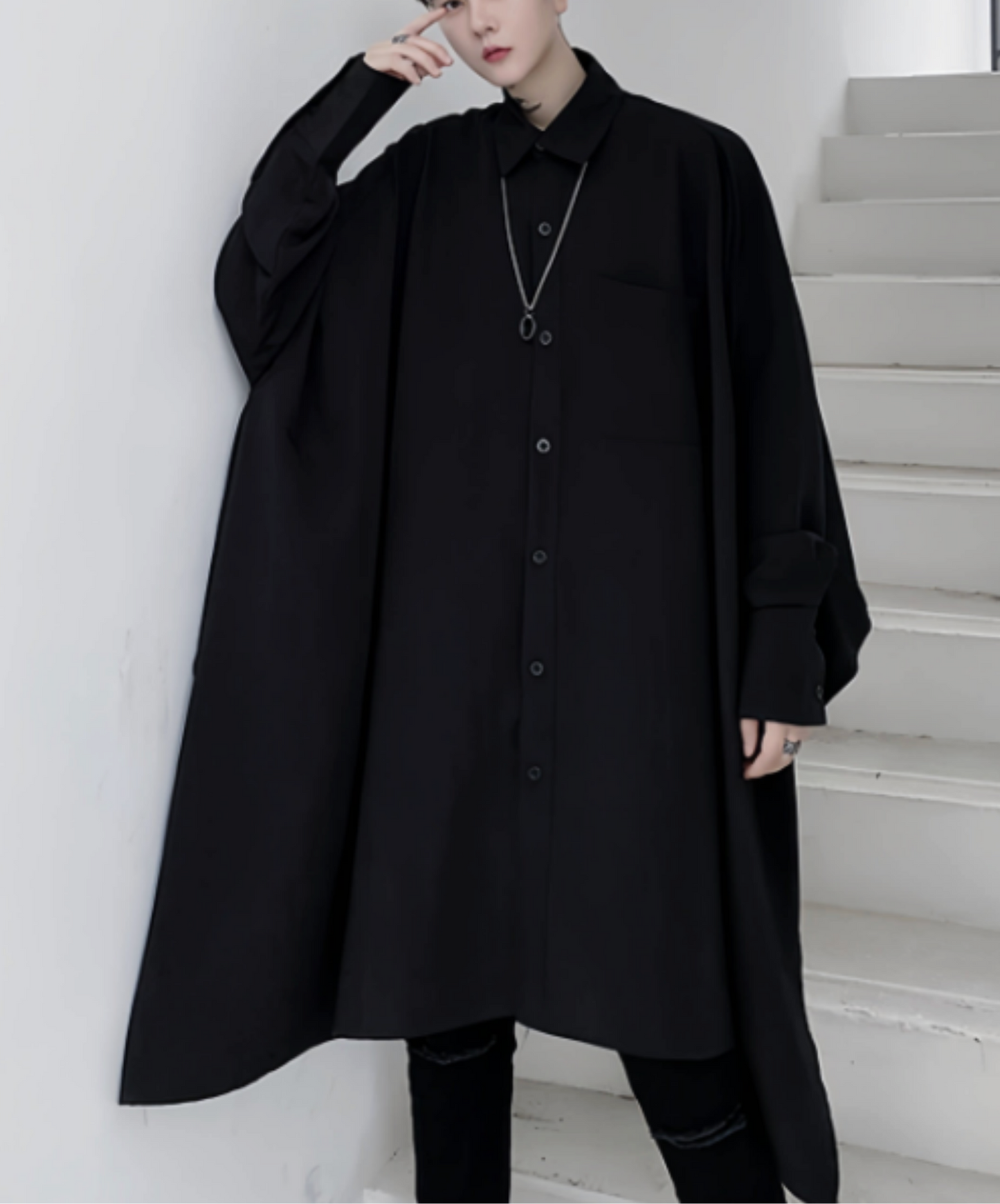 dark asymmetrical big silhouette long shirt EN2749
