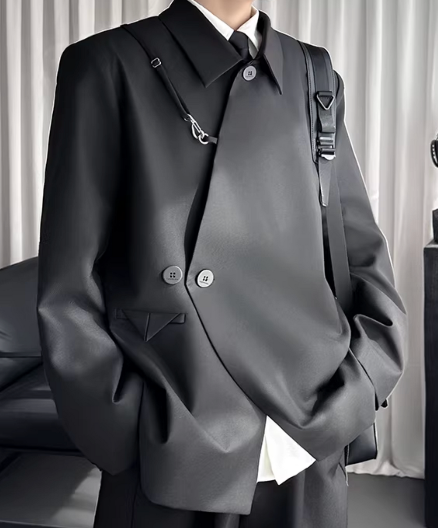 dark asymmetrical high-end lapel jacket EN2624