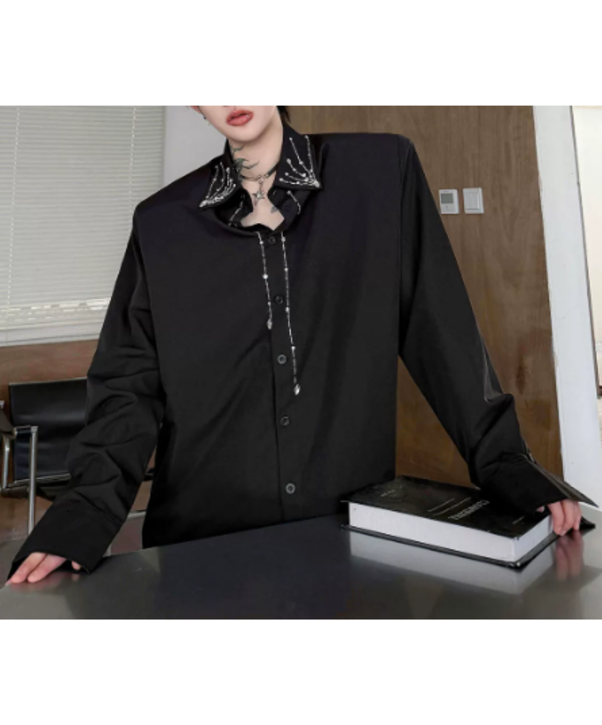 glamorous cascading chain embellishment shirt EN3160