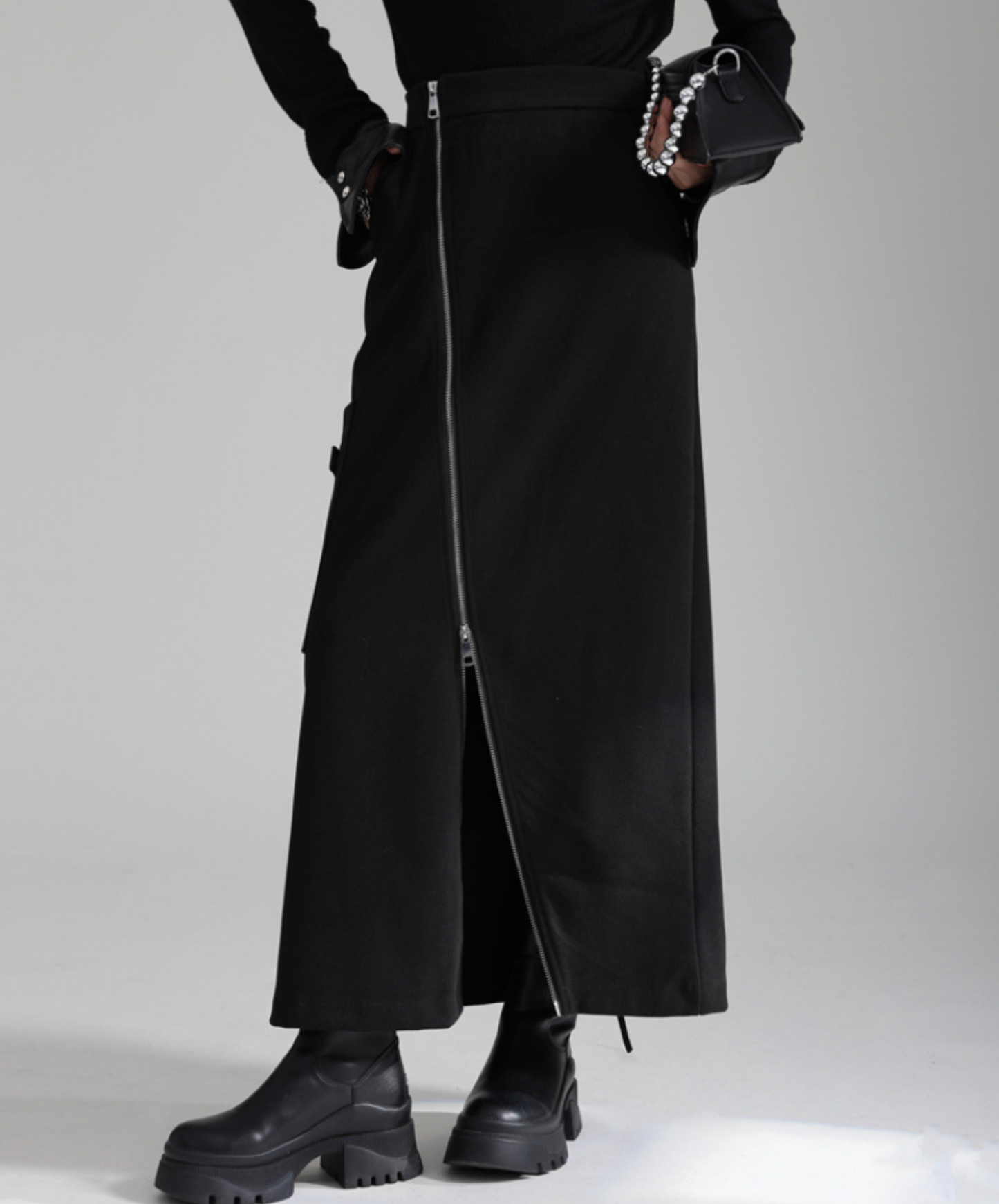 irregular zipper velvet skirt EN2732