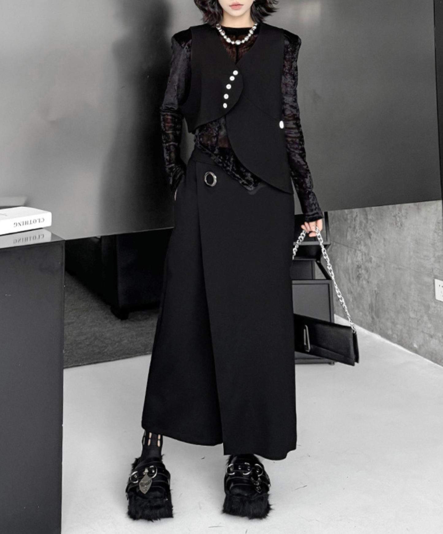 silver metal ring included wide pants EN2332
