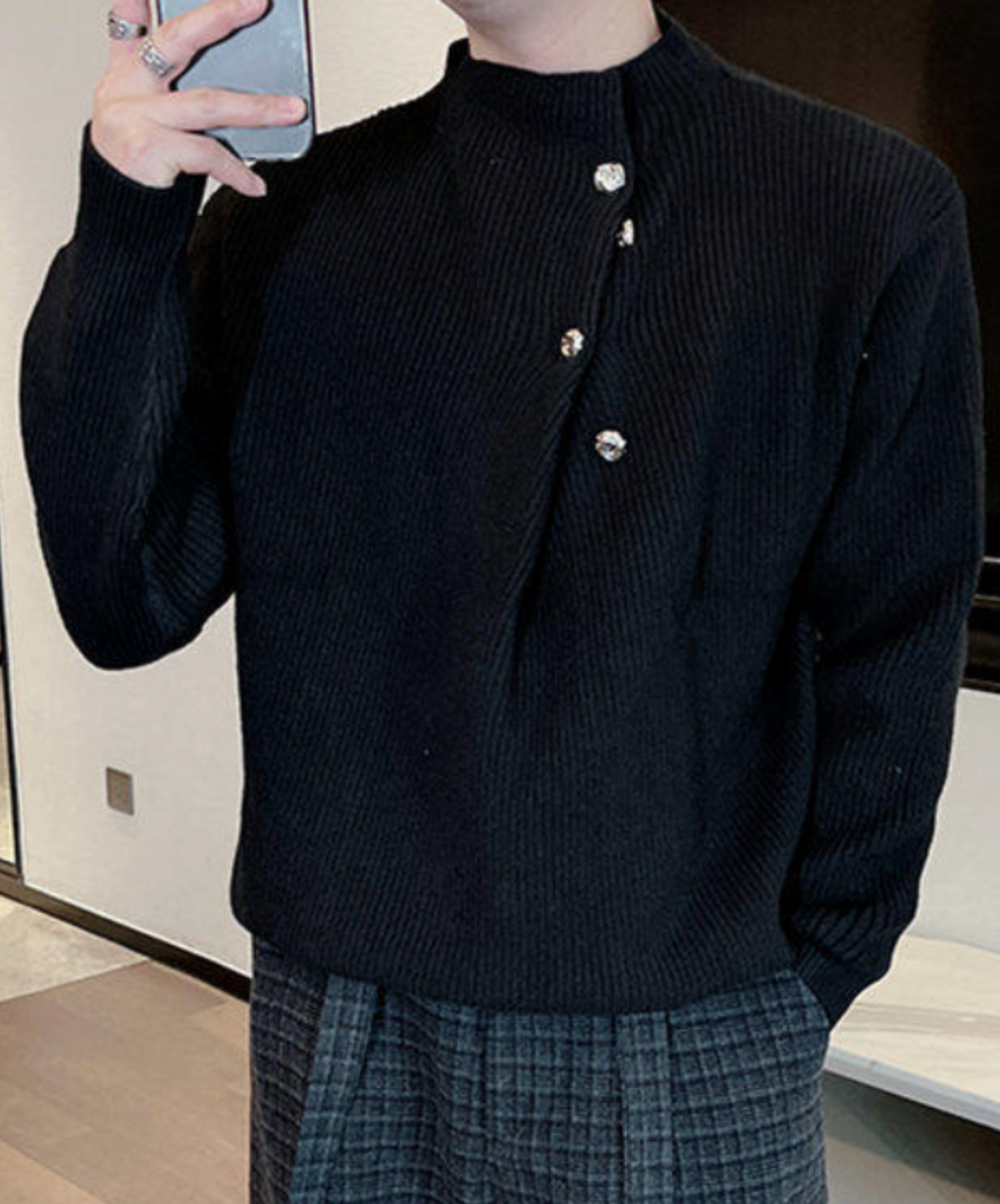 semi-high neck button sweater EN2636