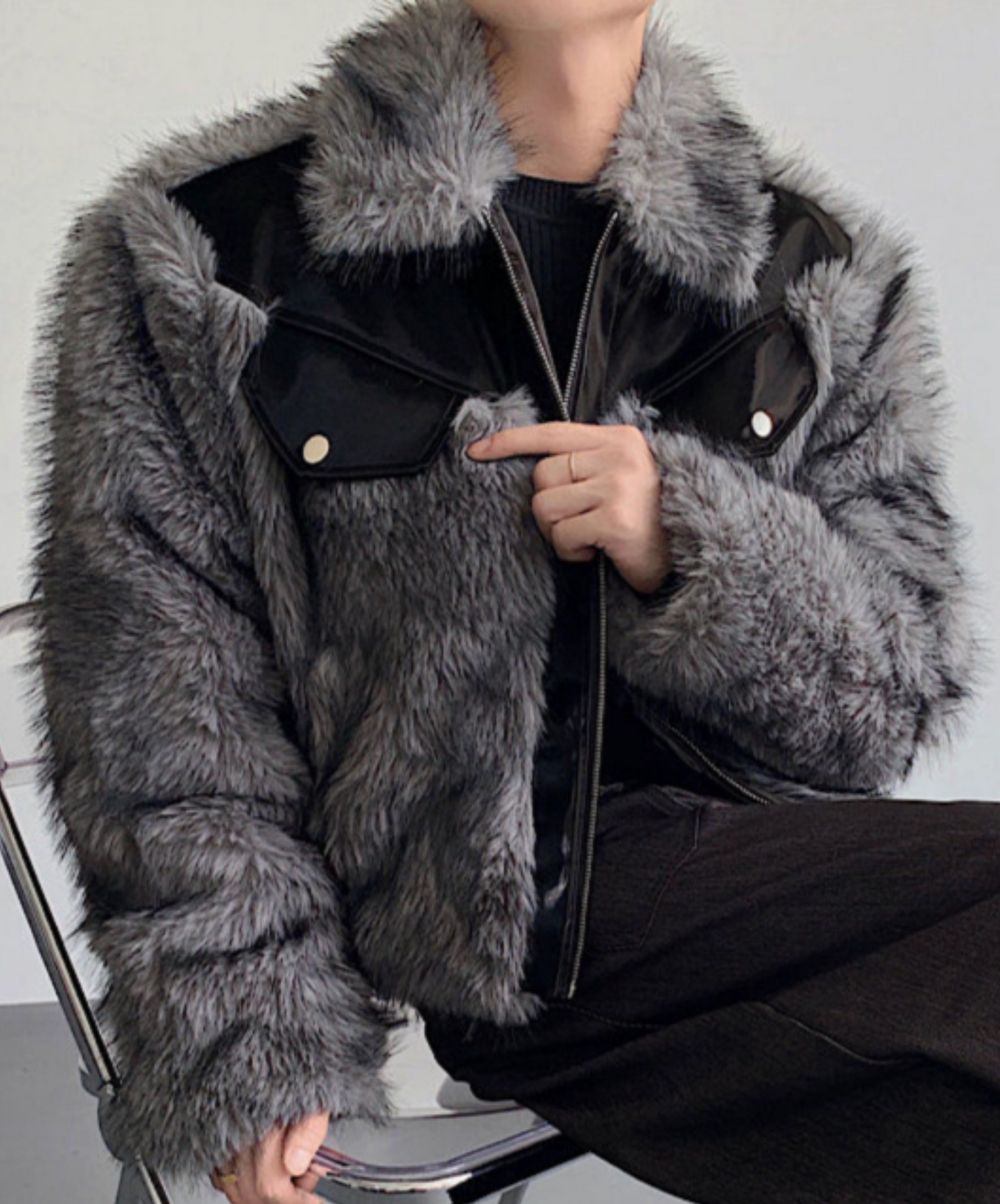 mink fur-like mixed material jacket EN2518