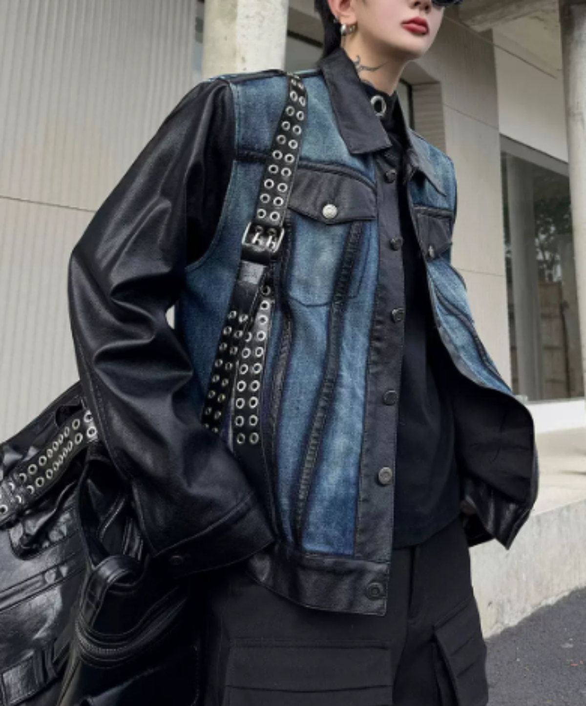 gradient mixed-material paneling jacket EN3240