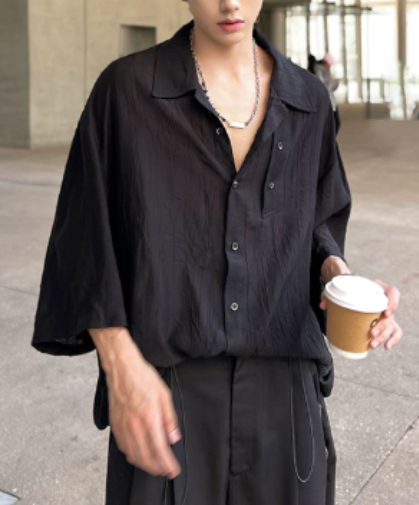 lightweight, silk-like, three-quarter sleeve shirt EN2953