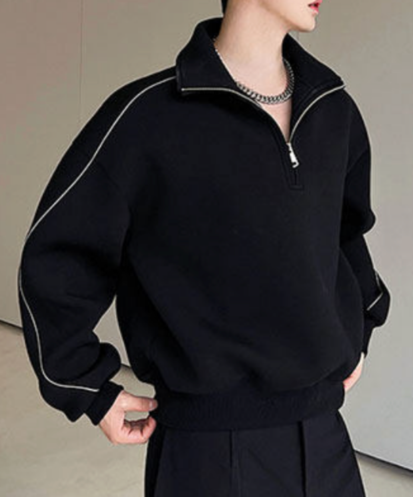 stand collar white line zip sweatshirt EN2666