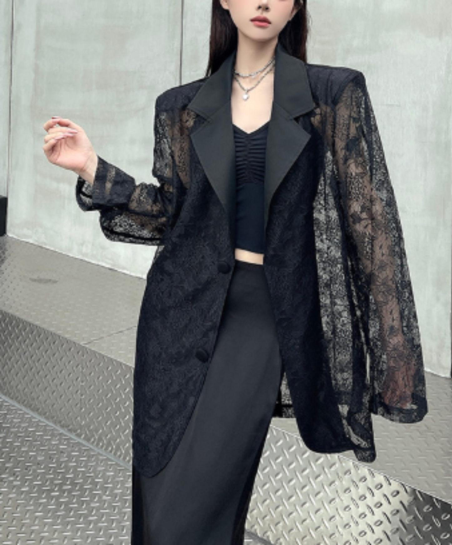 lightweight jacquard patchwork lace jacket EN3000