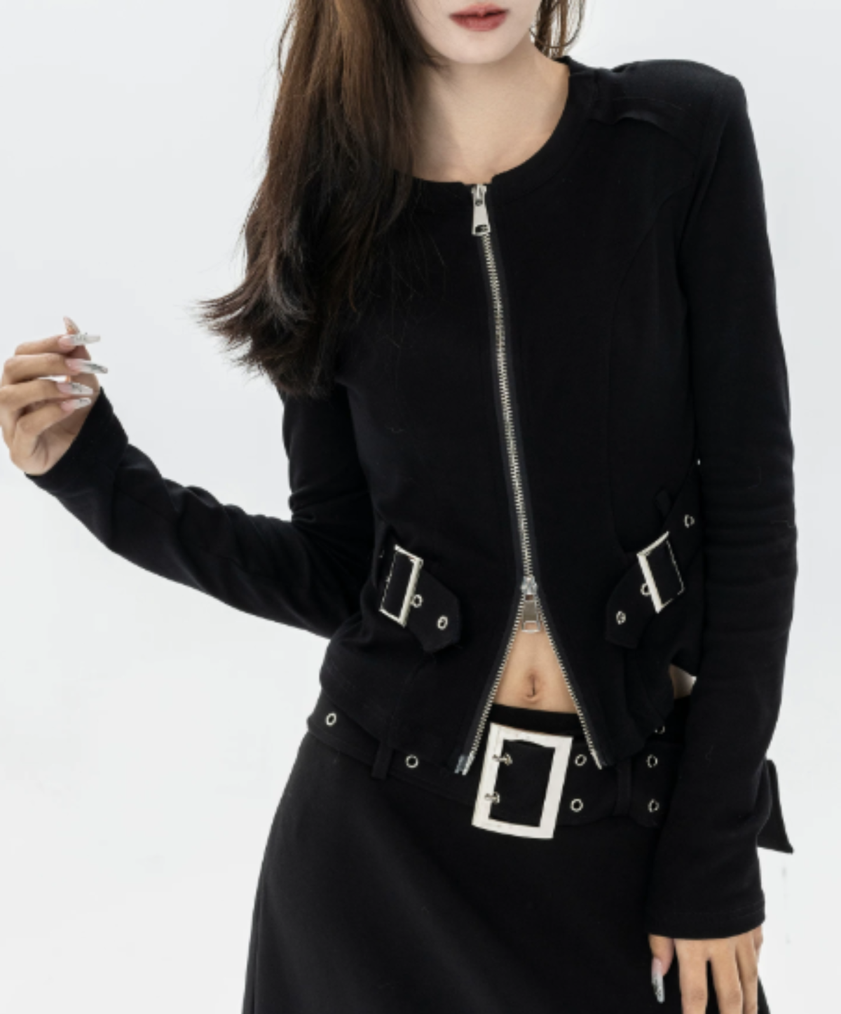 front-zip fitted style t-shirt EN3148