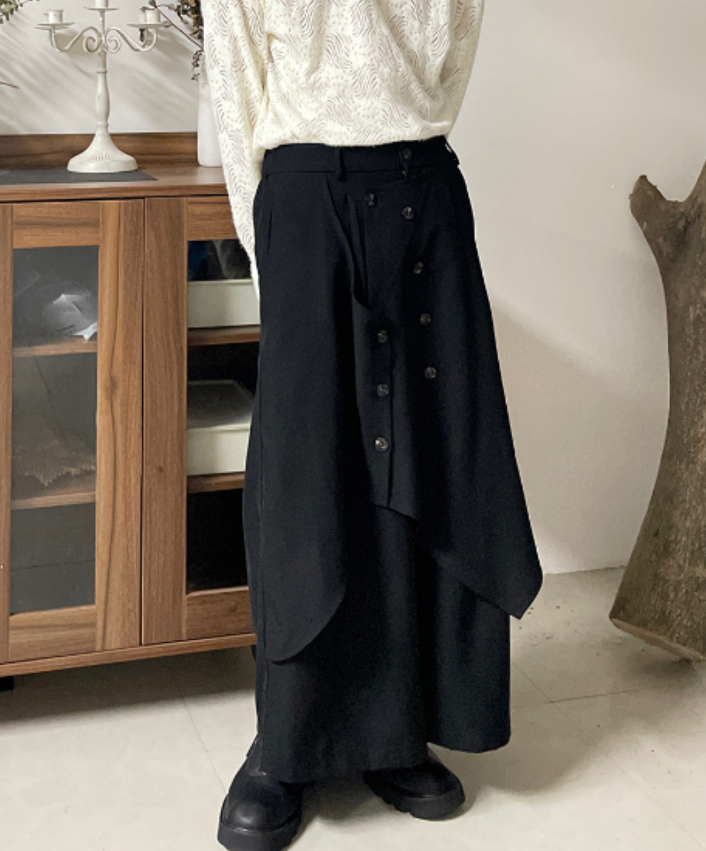 asymmetric drape design wide pants EN1289