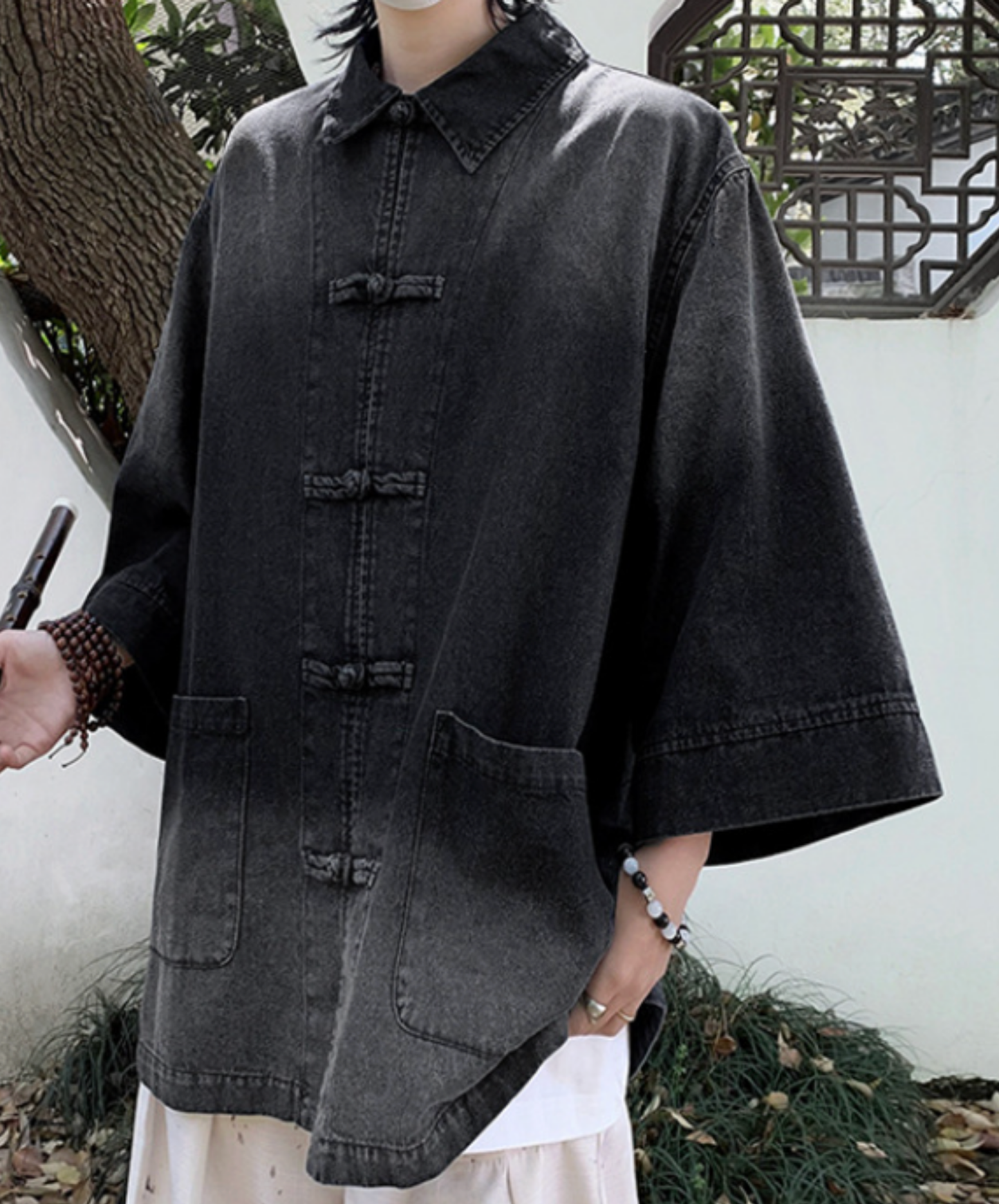 chinese style button gradient shirt EN2780