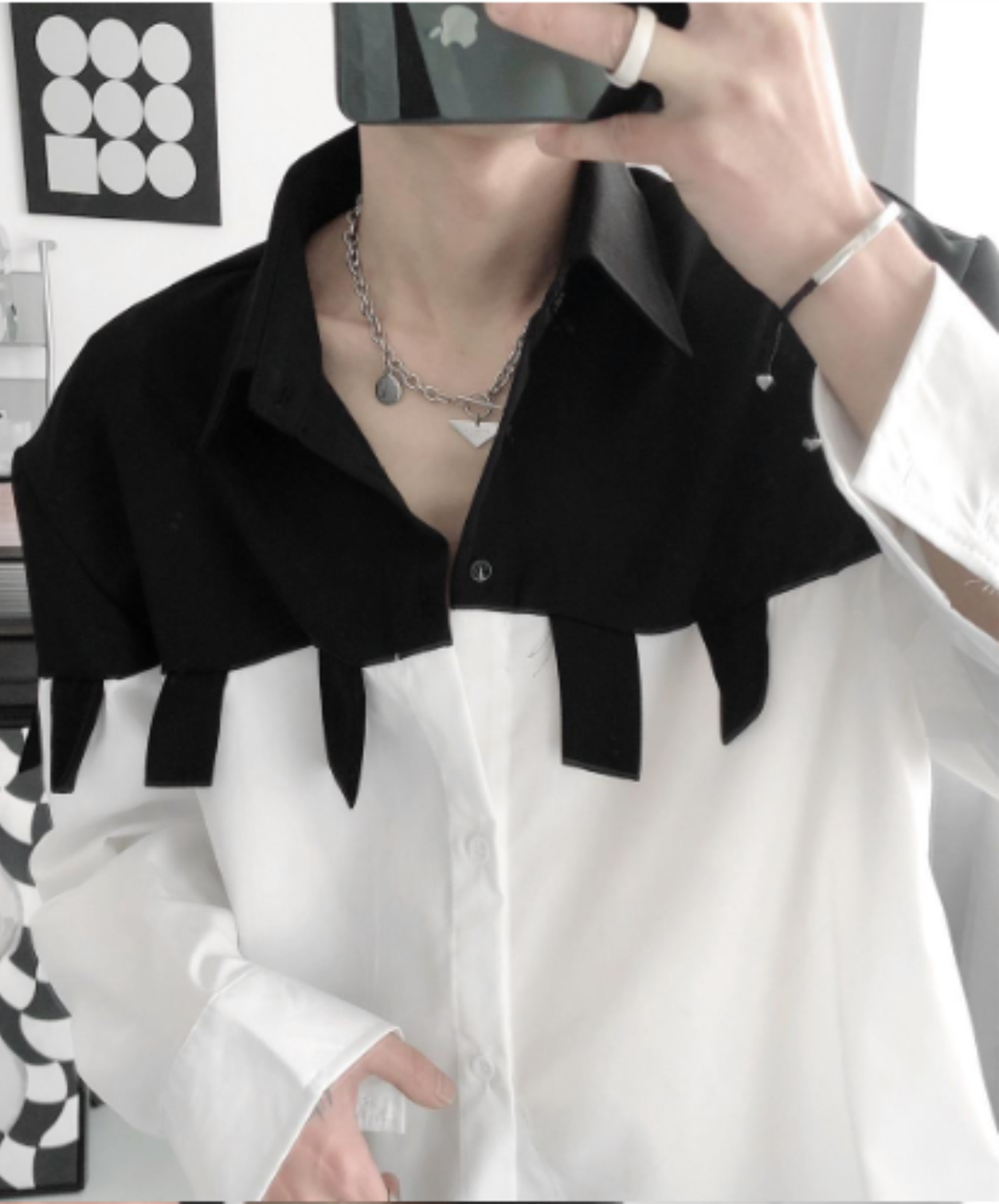 black and white patchwork shirt EN3069