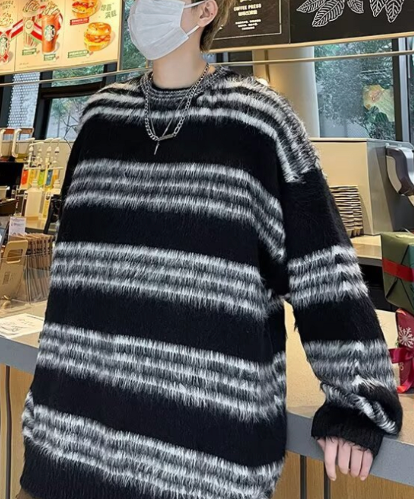 regular border monotone short sweater EN2496