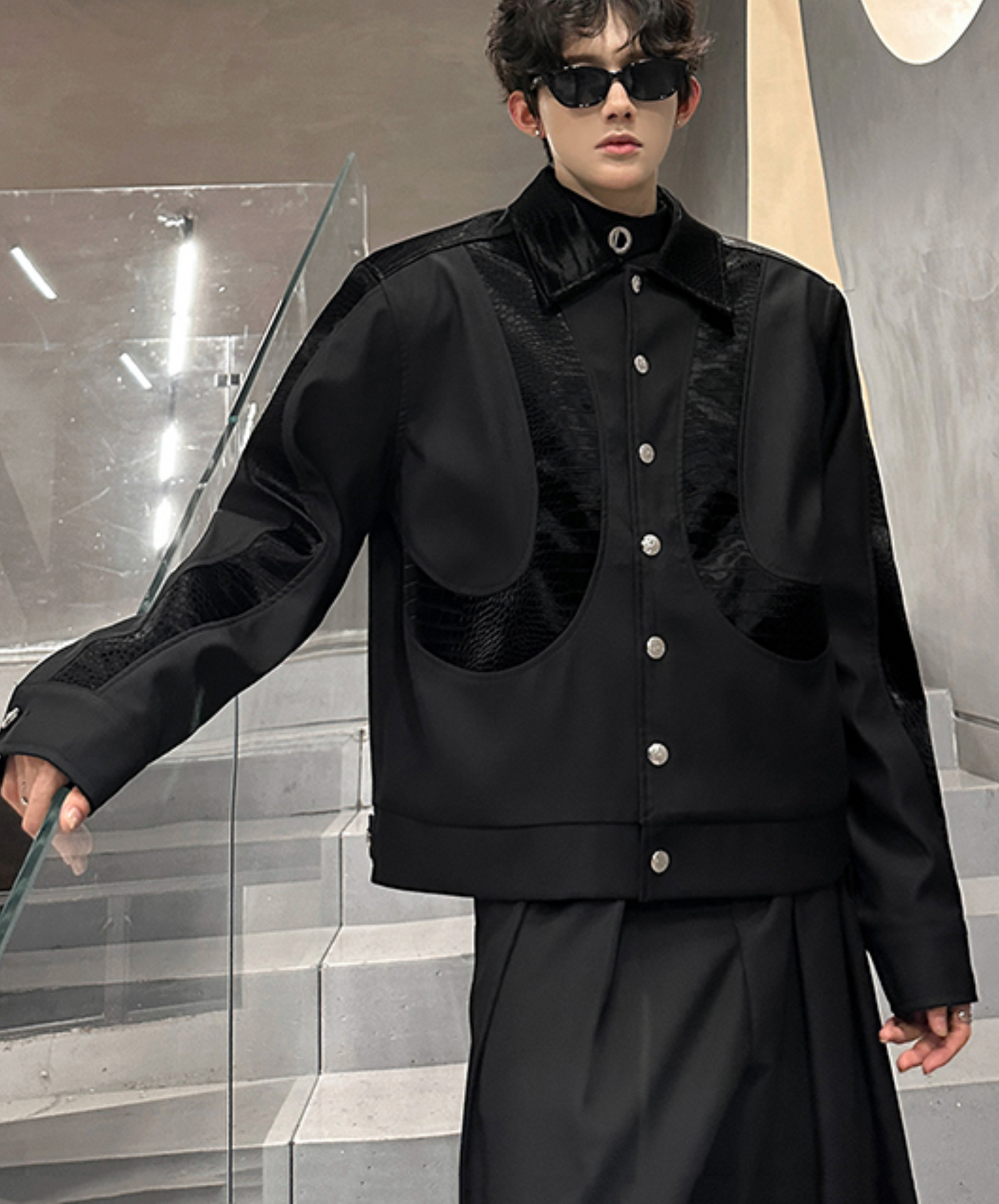 retro pu snakeskin pattern jacket EN2494