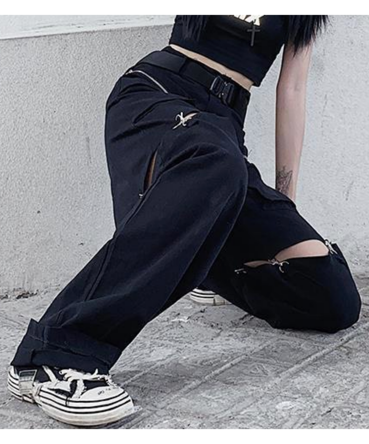 separated metal buttons connected cargo pants EN2799