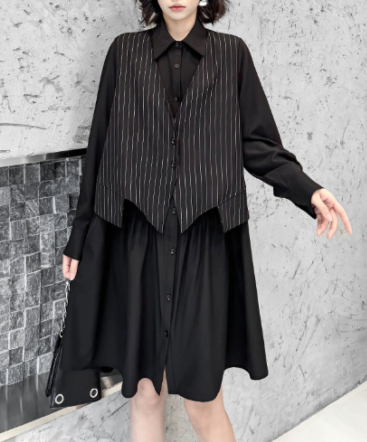 best-selling flared silhouette layered look long shirt EN3151